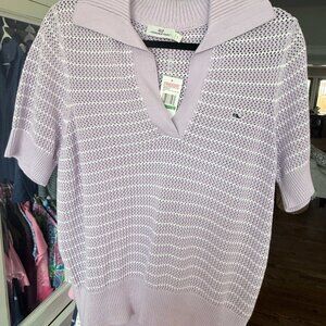 NWT Vineyard Vines Women's Crochet Stitch SS Polo Sweater in Iris Purple LARGE